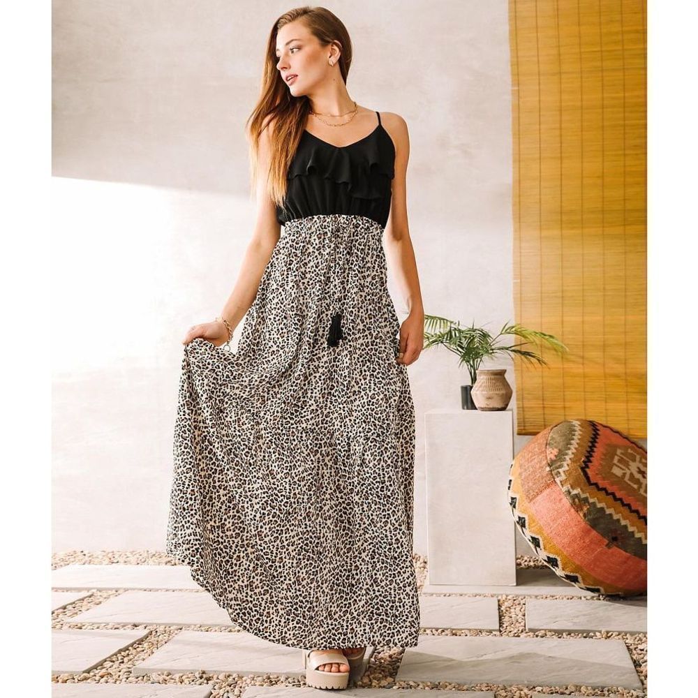 Main Strip Leopard Tiered Maxi Dress size 2x